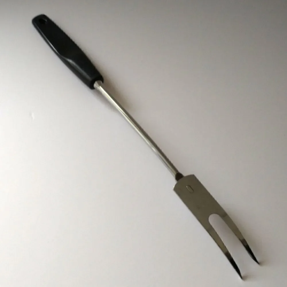 Vintage‎ FOLEY Meat Fork Chrome Plated Carving Serving Black Handle USA Retro